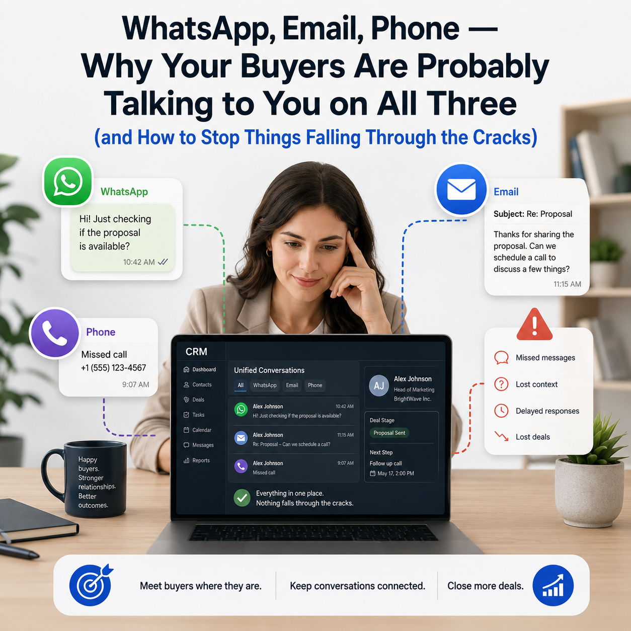 WhatsApp, Email, Phone — Why Your Buyers Are Probably Talking to You on All Three (and How to Stop Things Falling Through the Cracks)